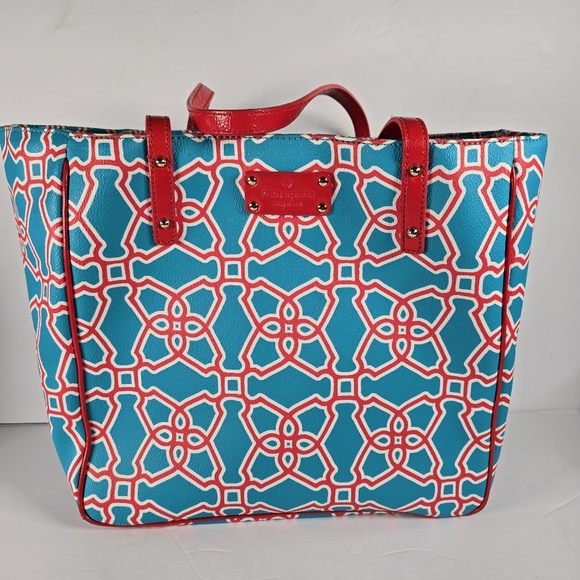 Kate Spade Moroccan Market Expandable Tote Bag In Turqouise/Flame Shoulder Bag - Picture 1 of 16